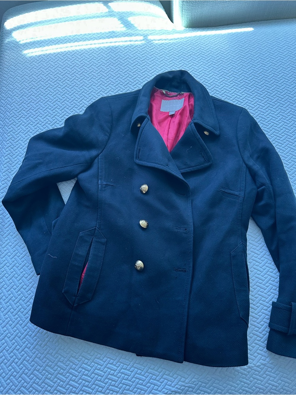 Banana Republic black Double-Breasted Peacoat with Red Lining